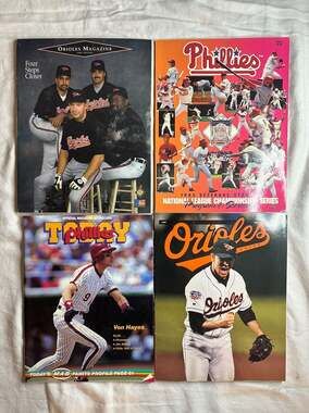Lot of 4 Vintage MLB Magazines: 1993 Phillies NLCS Program, 1997 Orioles & More